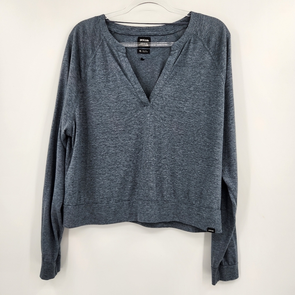 Prana Cozy Up Sweet Breeze Top Womens Size XL Blue Long Sleeve V Neck Cropped